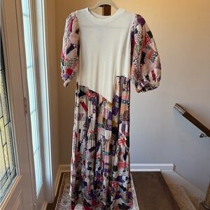 Sea New York Multicolor Patchwork Puffy Sleeve Dress